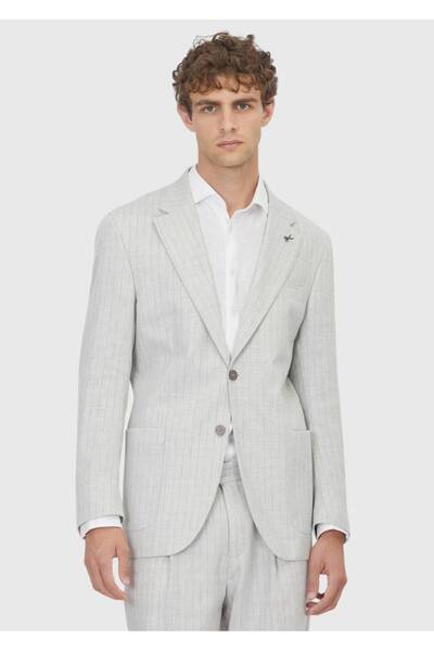 Ramsey Light Gray Striped Zeroweight Slim Fit Wool Blend Suit