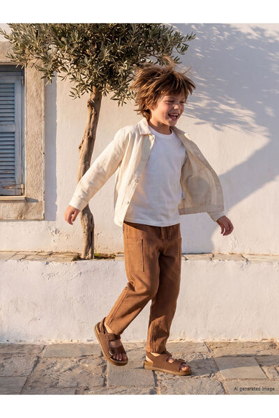 LC Waikiki Brown Elastic Waist Linen Blend Boys' Trousers