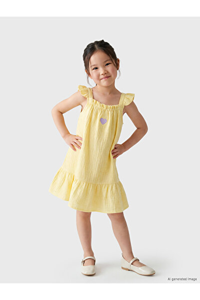 LC Waikiki Esvab • Modern & Distinctive Square Collar Embroidered Girls' Musl...