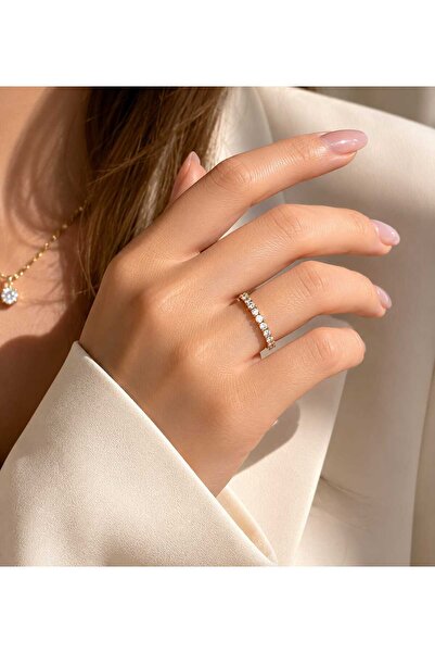 livaz accessories Kadın Çelik Tamtur Yüzük Kararmaz 14K Altın Renk Vip Seri