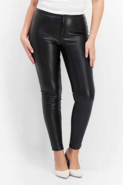 Don't Call Me Jennyfer Women Skinny Fit High Rise Solid Leather Pants, Black