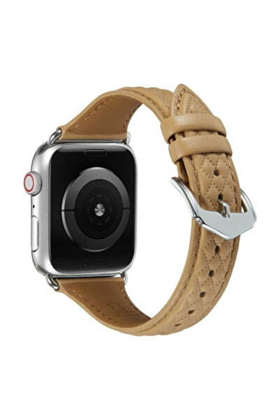 OEM Λουράκι Apple Watch 38 40 41mm Δερμάτινο με Ρομβοειδές Σχέδιο Καραμελέ