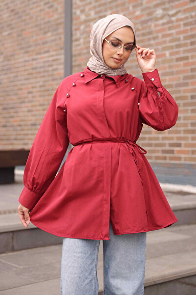 İmajButik تونيك برباط خصر باللون الأحمر الداكن