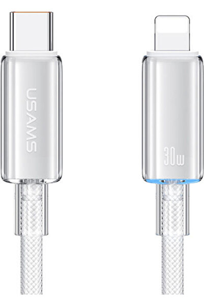 Usams Us-sj659 LED / Πλεκτό καλώδιο USB-C σε Lightning 30W Λευκό 1.2μ (SJ659U...
