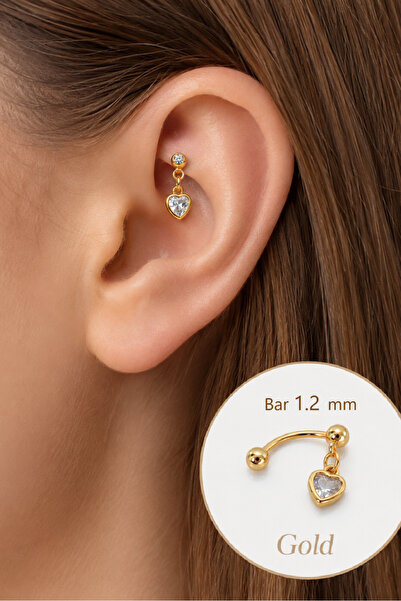 Zircon Gemstone Heart Charm Swinging Rook Piercing Steel Bar 1.2 mm
