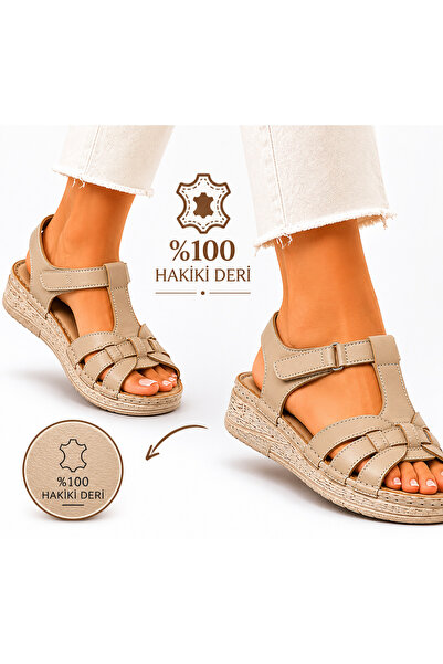 CookaShoes Cooka Shoes %100 Hakiki Deri Kadın Sandalet – Dolgu topuk - Anatom...