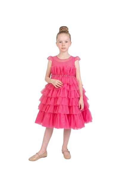 Bidani - Sleeveless Tiered Tulle Girls Party Dress - Cream, Ombre, Hot Pink -...