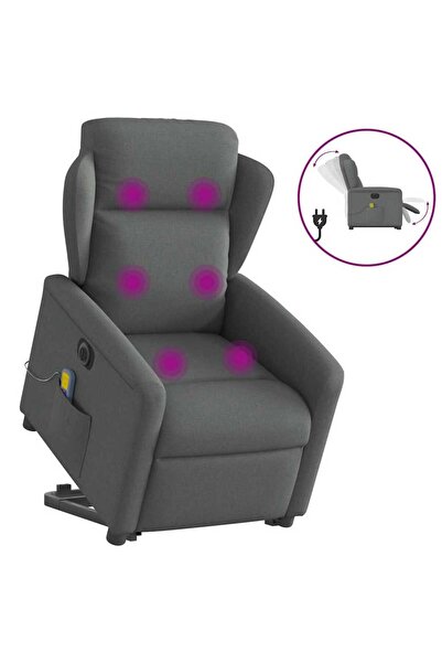 vidaxl Fotoliu electric masaj rabatabil cu ridicare, gri închis textil