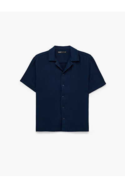 Koton Cotton Regular Fit Short Sleeve Turn-Down Collar Muslin Shirt