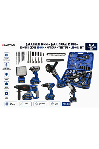 haktaş 6'LI MATKAP SETİ + SPRAL +LED + MATKAP + TESTERE HKT-1310