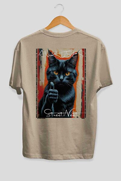 Ankhises Tricou supradimensionat bej cu imprimeu Cat For Cat Lovers 58, 100% ...