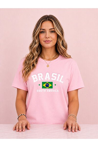 VODEXA Women's Oversize T-Shirt Brasil Printed 100% Cotton T-Shirt Comfortabl...