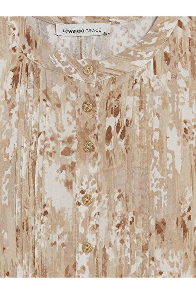 LC Waikiki Beige Hakim Collar Patterned Dress