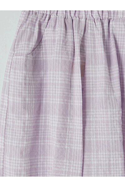 LC Waikiki Lilac Elastic Waist Girls' Checkered Trousers