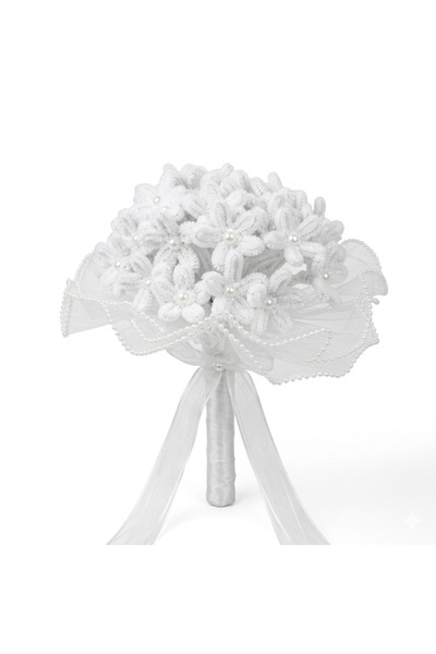 Flower desıgn by Merve İnci Detaylı Beyaz Şönil Papatya Gelin Buketi