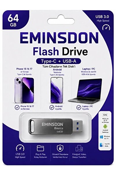 EMiNSDON 64Gb Flash Memory Android Iphone15 and Later Type-C Phone Computer T...