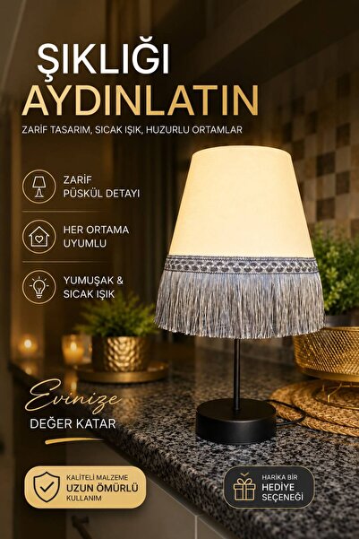 VENON LÜNESSA || SİYAH AYAK || KREM ŞAPKA || GRİ PÜSKÜL > Modern Abajur Püskü...