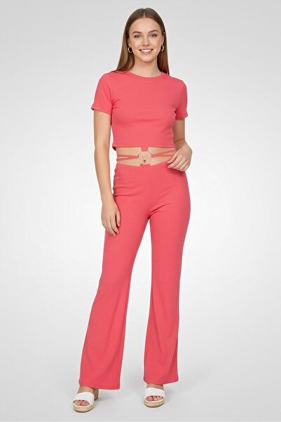 Don't Call Me Jennyfer Women Ribbed Short Sleeve Jumpsuit, Electric Pink