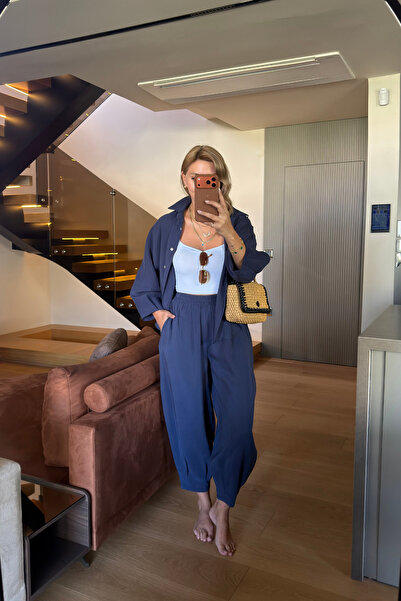 Sezgi Tekin Shirt/Slouchy Pants Tencel Modal Navy Blue Set