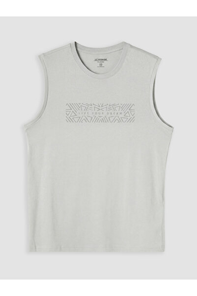 LC Waikiki Nevavm Men's Sleeveless T-Shirt with Oval Collar and Printed Design