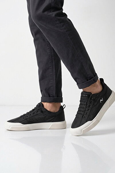 noka Black and White Textile Lace-Up Men's Casual Shoes