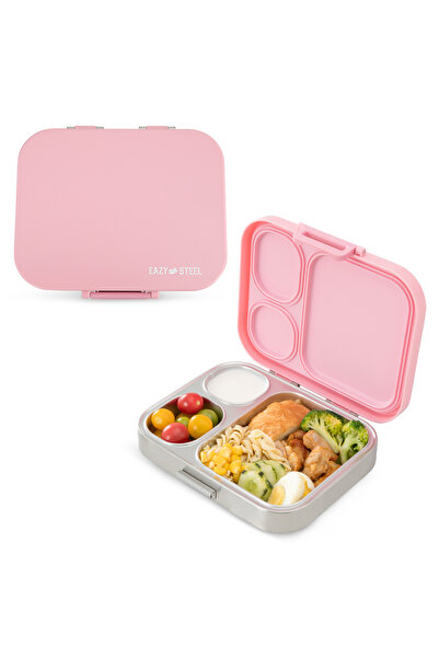 Eazy Kids Premium Stainless Steel Bento Lunch Box w/ Silicon Lid, Pink