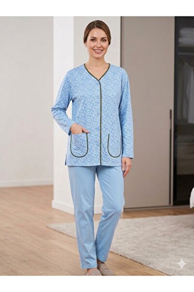 Alize Moda 100% Cotton Floral Patterned Large Size Long Sleeve Buttoned Mothe...