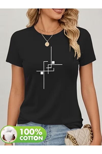 PAVRO Unisex Άνετο T-shirt με μικτό σχέδιο και στάμπα