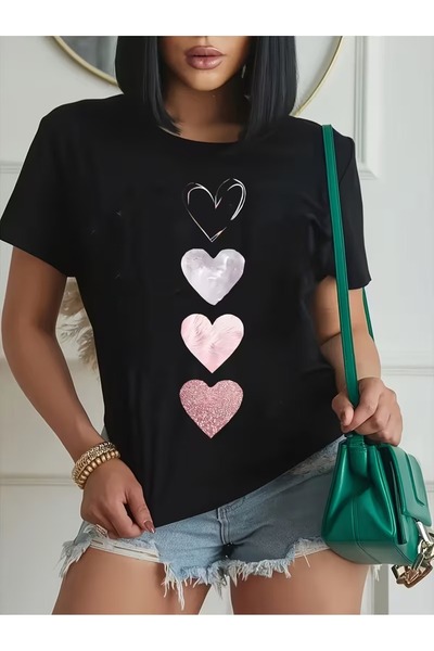 PAVRO تيشيرت مريح للجنسين بطباعة مختلطة