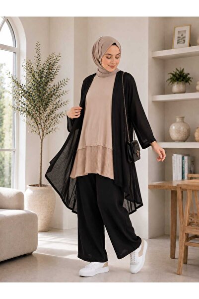 Esra Butik78 Siyah, Beyaz ve Pudra Renk Kolsuz Altı Pileli İçlik – 80 cm