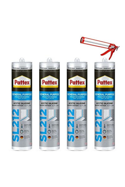 Pattex سيليكون حمضي متعدد الأغراض SL212، شفاف، مع مسدس سد الفجوات - عبوة من 4...