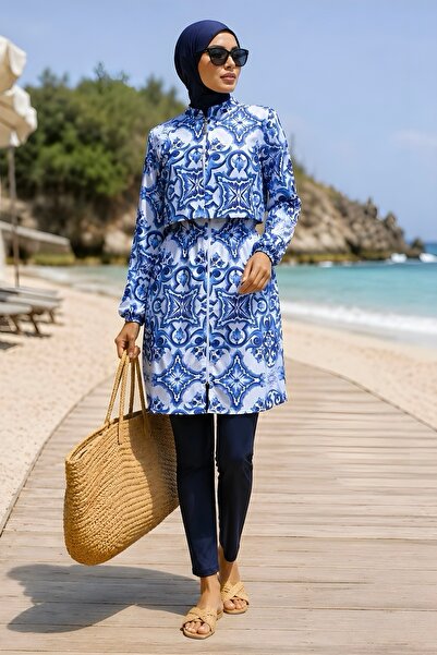 İmajButik Set de costum de baie din 3 piese, cu model, rezistent la apă, alba...