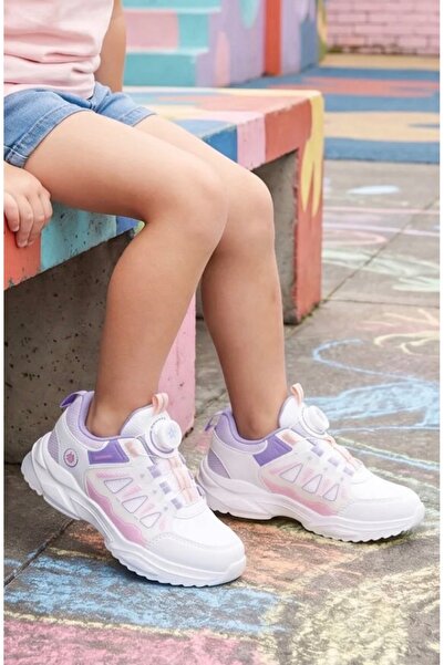 JOJO KIDS Kız Çocuk Akıllı Bağcıklı Beyaz Mor Spor Ayakkabı , Günlük Sneaker