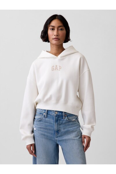 GAP Kadın Beyaz VintageSoft Oversized Crop Logo Sweatshirt