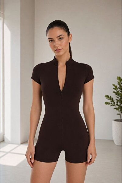KEHER Women's Short Sleeve Zippered Shorts Jumpsuit