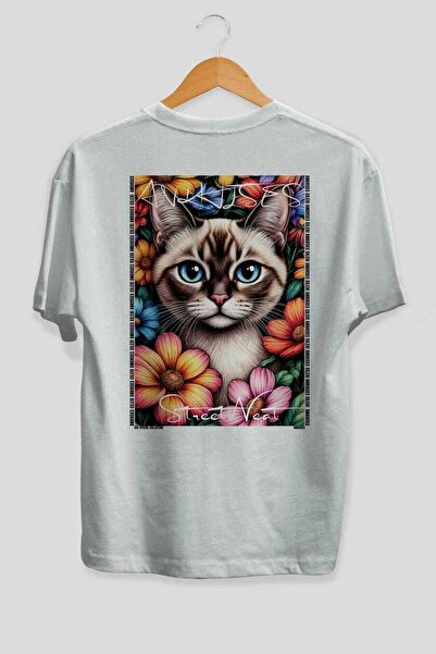 Ankhises For the Love of Cats 64 Cats Printed White Oversize T-Shirt 100% Cot...