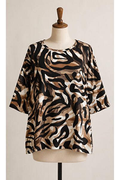 bell moda Bluză de damă, mărime mare, cu mâneci capri, cu imprimeu leopard, d...