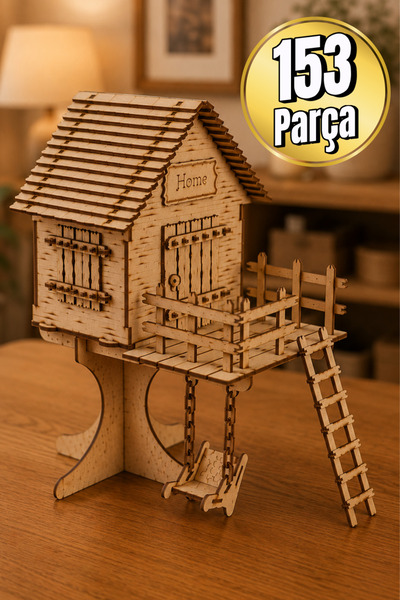 eslazerkesim Salıncaklı Ahşap Ağaç Ev Diorama Maketi – Ahşap Hobi Seti