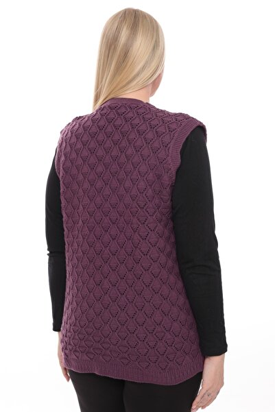 İKSUN Women's V-Neck Thick Wool Baklava Model Knitwear Buttoned Pocketed Winter Mother's Vest