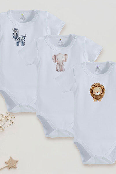 bebek perisi Organic 100% Cotton Cute Zebra, Elephant, Lion Design 3-Piece Ba...