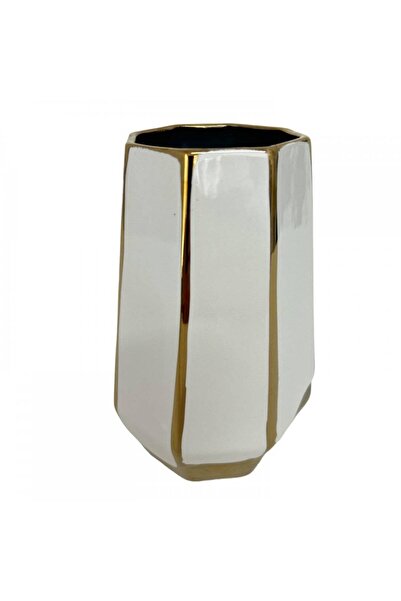 OEM Vaza Decorativa Din Ceramica Alba Cu Dungi Drepte