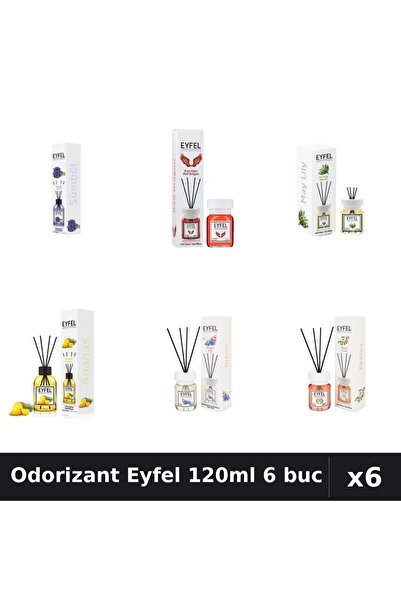 Eyfel Set 6 Odorizante Camera Betisoare 120ml - 6 Arome Asortate, Parfum Intens