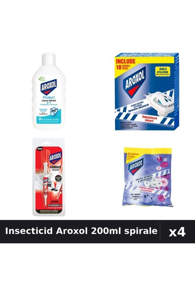 Aroxol Set 4 Insecticid - Loțiune Repelent 200ml + Spirale Anti-Insecte - Pro...