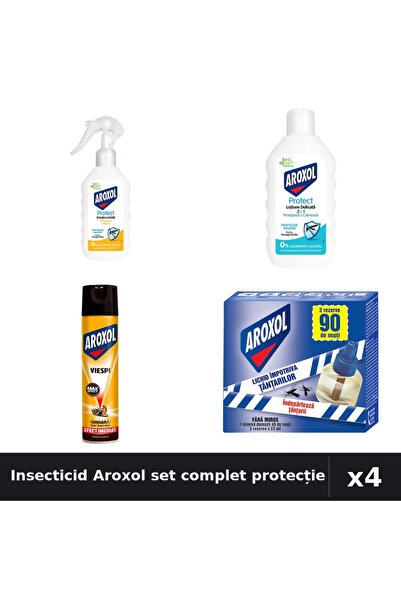 Aroxol Set 4 Insecticid - Loțiune Repelent 200ml, Spray 400ml, Aparat 45 Nopți