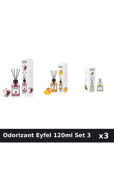 Eyfel Set 3 Odorizant Camera Betisoare 120ml - Bouquet, Mango, Lacramioare