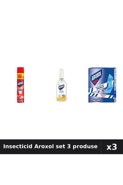 Aroxol Set 3 Insecticid - Spray 580ml, Loțiune 85ml, Spirale 30 buc - Protecție