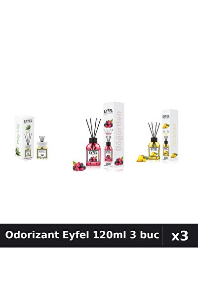 Eyfel Set 3 Odorizant Camera Betisoare 120ml - Lacramioare, Fructe Pădure, An...