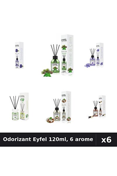 Eyfel Set 6 Odorizante Camera Betisoare 120ml - 6 Arome Asortate Parfum Intens