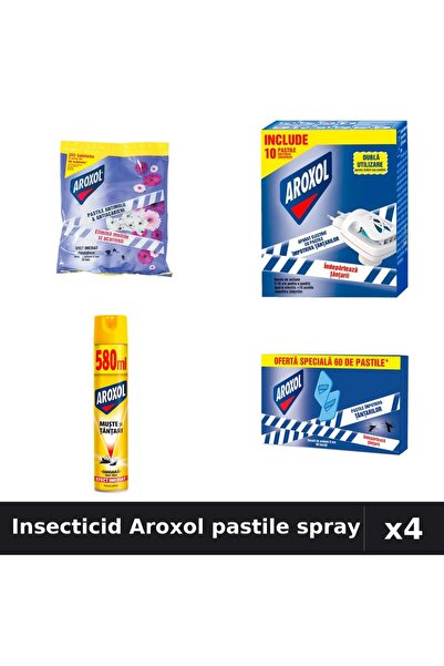 Aroxol Set 4 Insecticid - Pastile/Spirale 20+60 bucati, Spray 580ml - Protect...