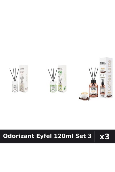 Eyfel Set 3 Odorizant Camera Betisoare 120ml - Bumbac, Iasomie, Cafea